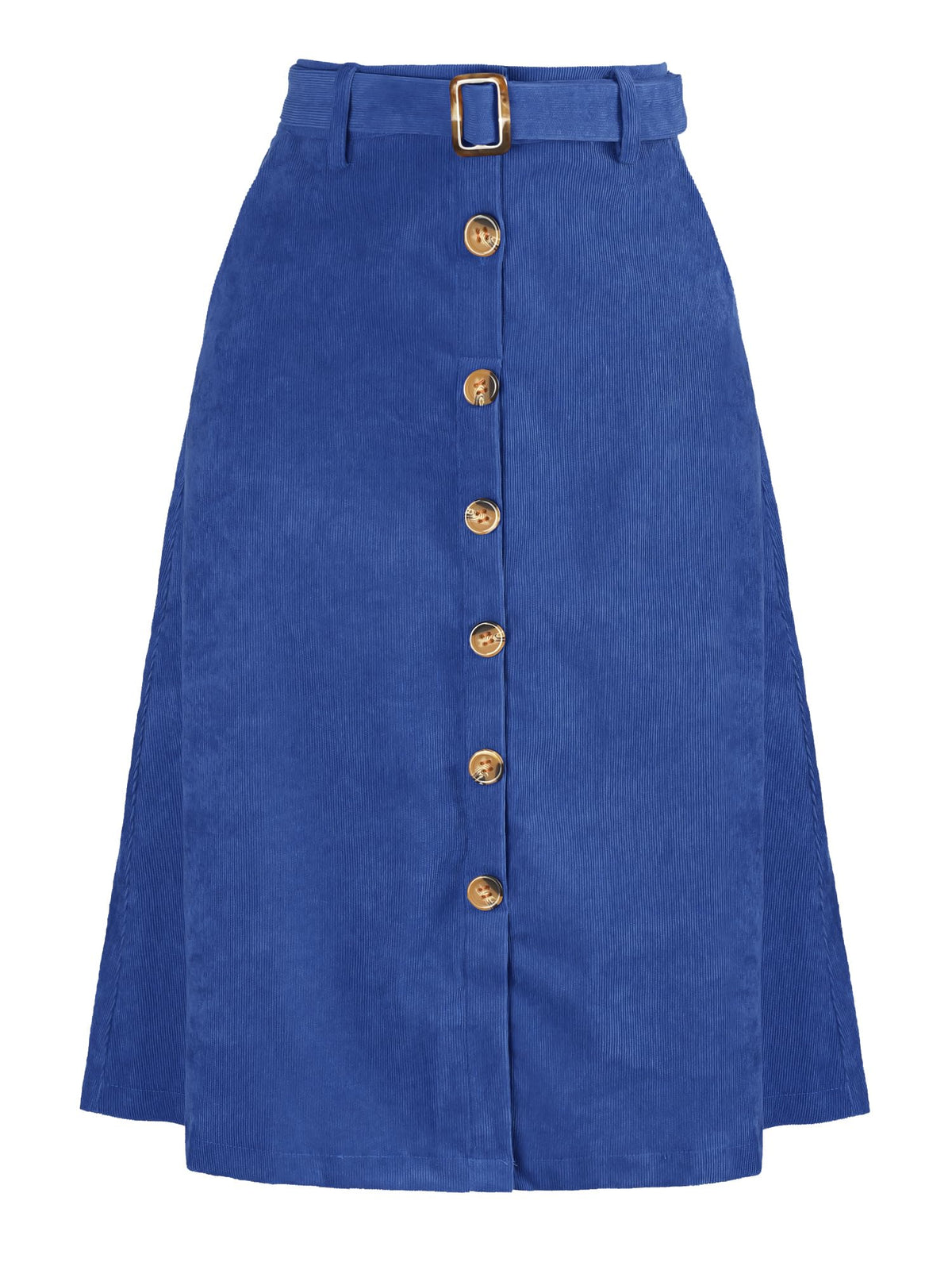 Allegra K Women's Button Front High Waist A-Line Belted Corduroy Midi Skirt