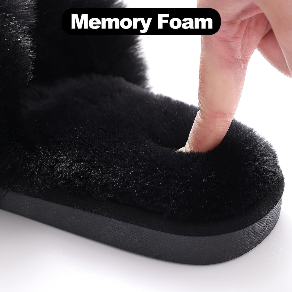 Evshine Memory Foam Fuzzy House Slippers for Women