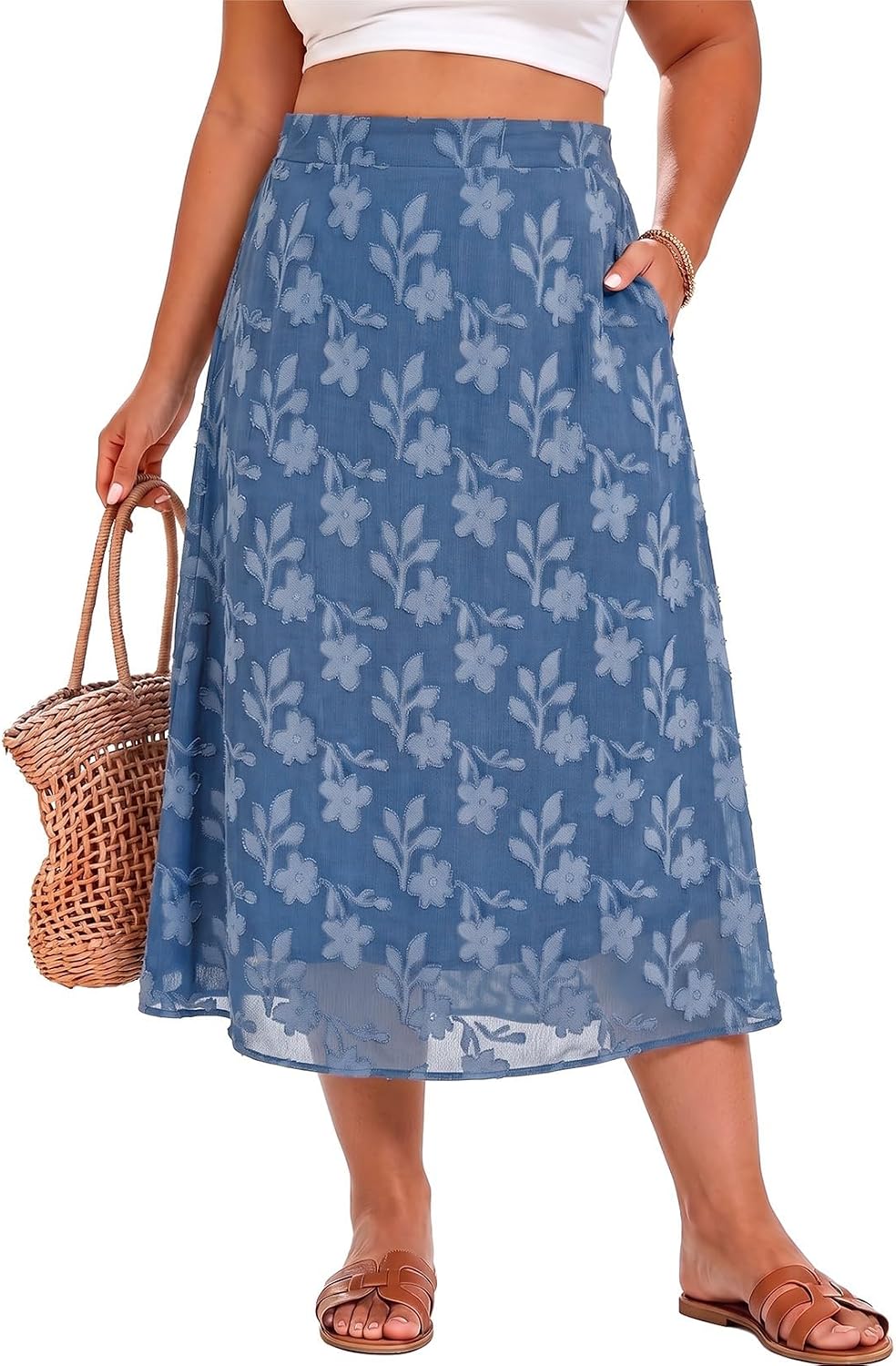 Eytino Plus Size Maxi Skirt for Women with Pockets