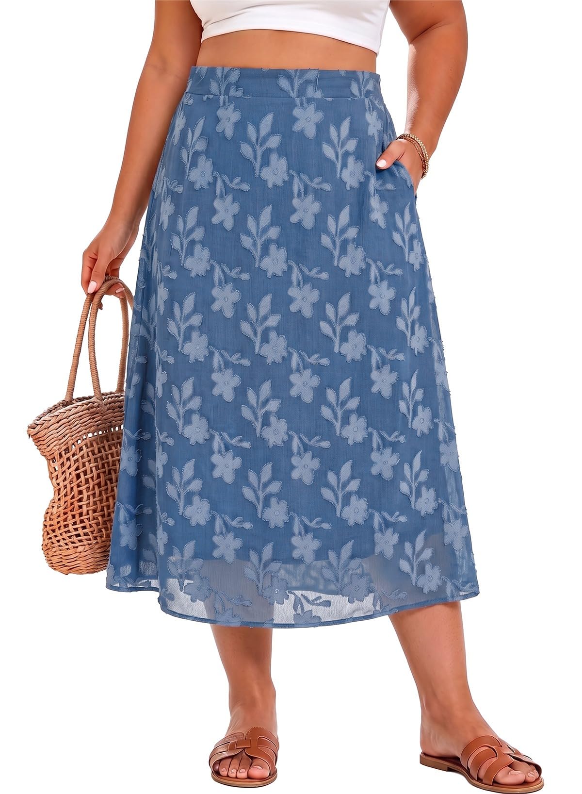 Eytino Plus Size Maxi Skirt for Women with Pockets