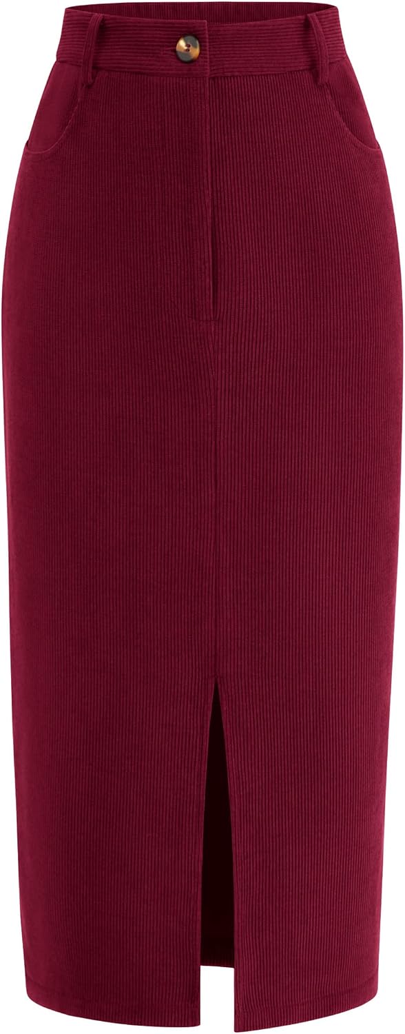 PRETTYGARDEN Corduroy Pencil Skirt Women Fall Fashion Midi Skirts Dressy