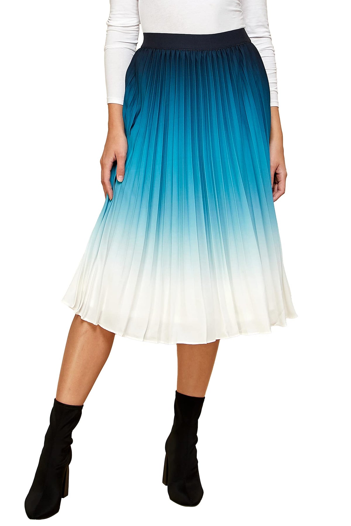 Made By Johnny Women's High Elastic Waist Pleated Mid A-Line Swing Skirt