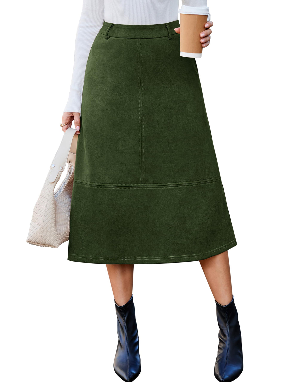 Simplee Womens Faux Suede Midi Skirts 2026 Fall Outfits Long A Line Skirt