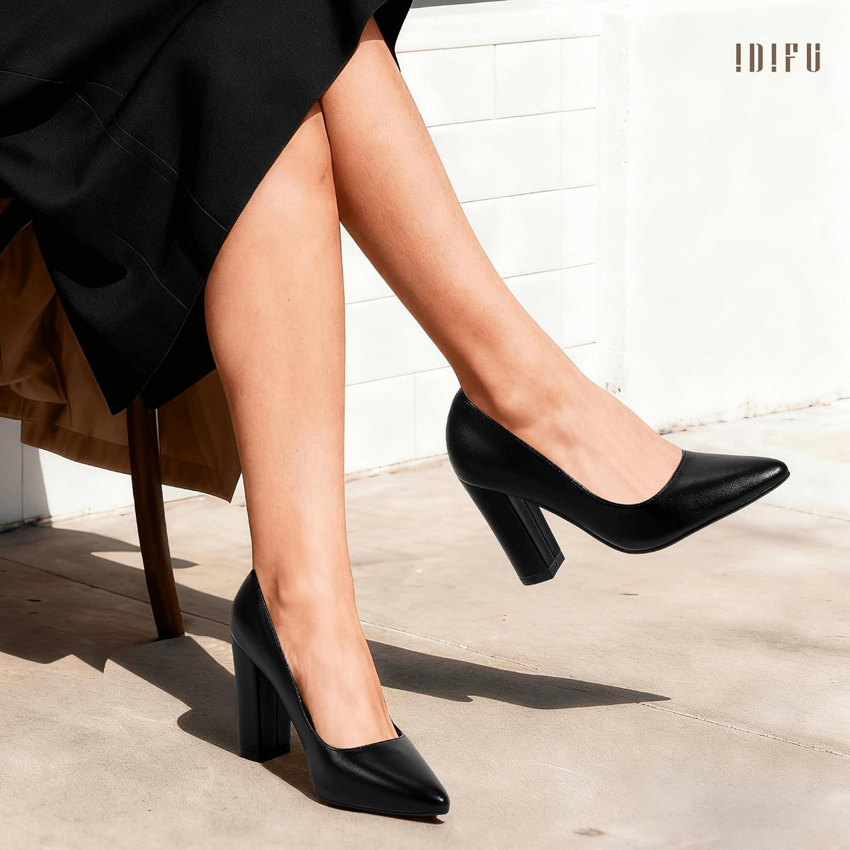 IDIFU Women's IN4 Chunky High Heels Closed Pointed Toe Pumps