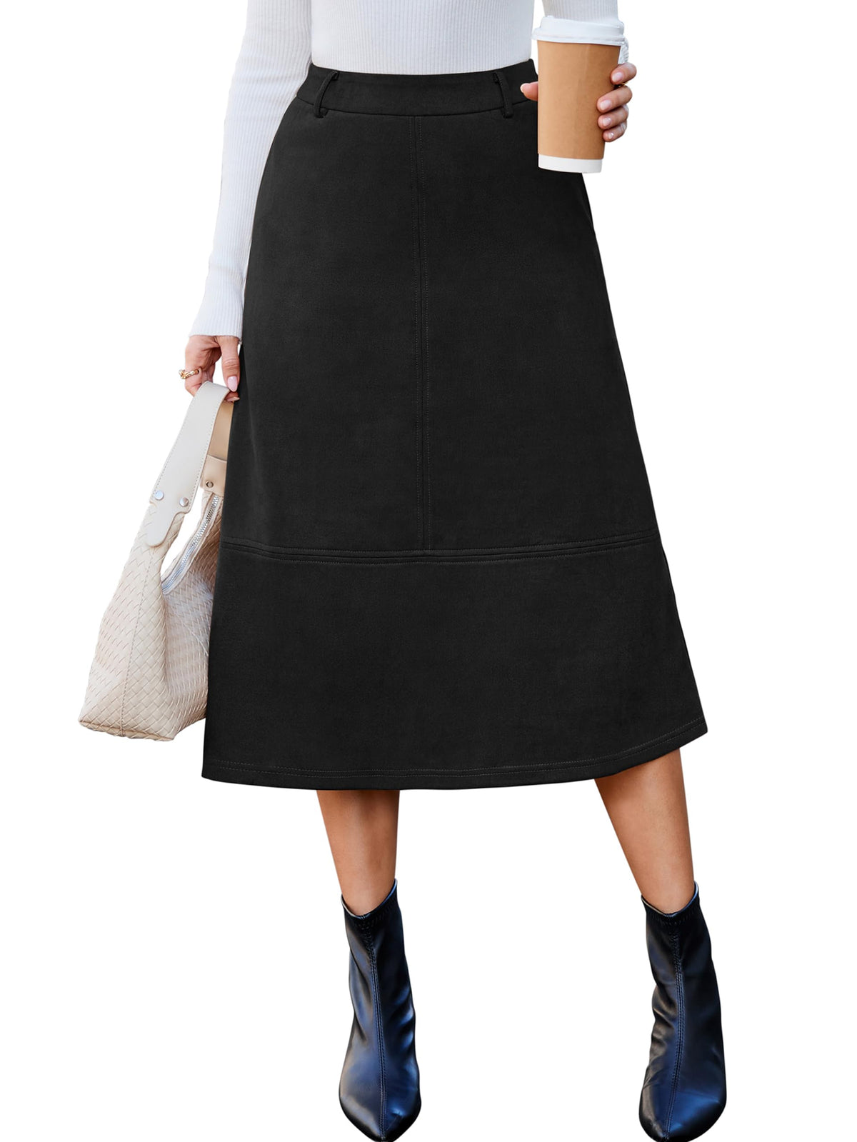 Simplee Womens Faux Suede Midi Skirts 2026 Fall Outfits Long A Line Skirt