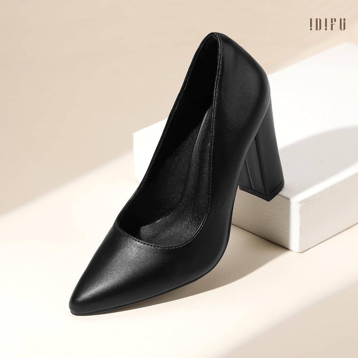 IDIFU Women's IN4 Chunky High Heels Closed Pointed Toe Pumps