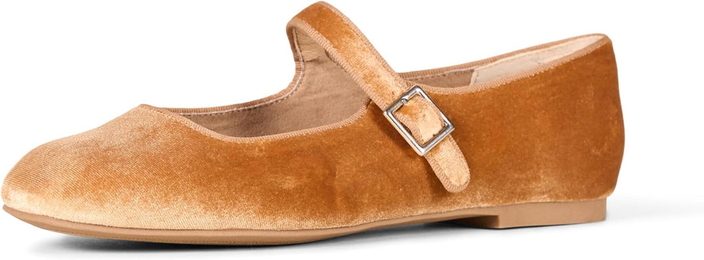 Amazon Essentials Women's Square-Toe Mary Jane Ballet Flat with Adjustable Metal Buckle Strap, Non-Slip Low Heel, Cushioned