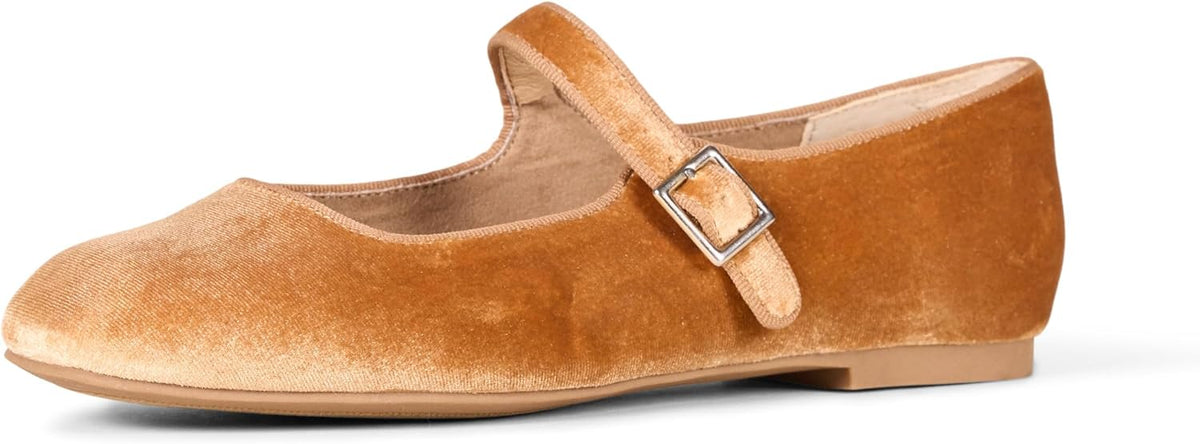 Amazon Essentials Women's Square-Toe Mary Jane Ballet Flat with Adjustable Metal Buckle Strap, Non-Slip Low Heel, Cushioned
