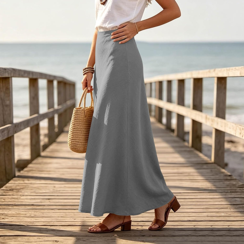 Women's Linen Maxi Skirt High Waisted Long Skirts for Women