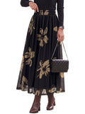 Dokotoo Fall Skirts for Women Elastic High Waist A-line Flowy Long Skirt
