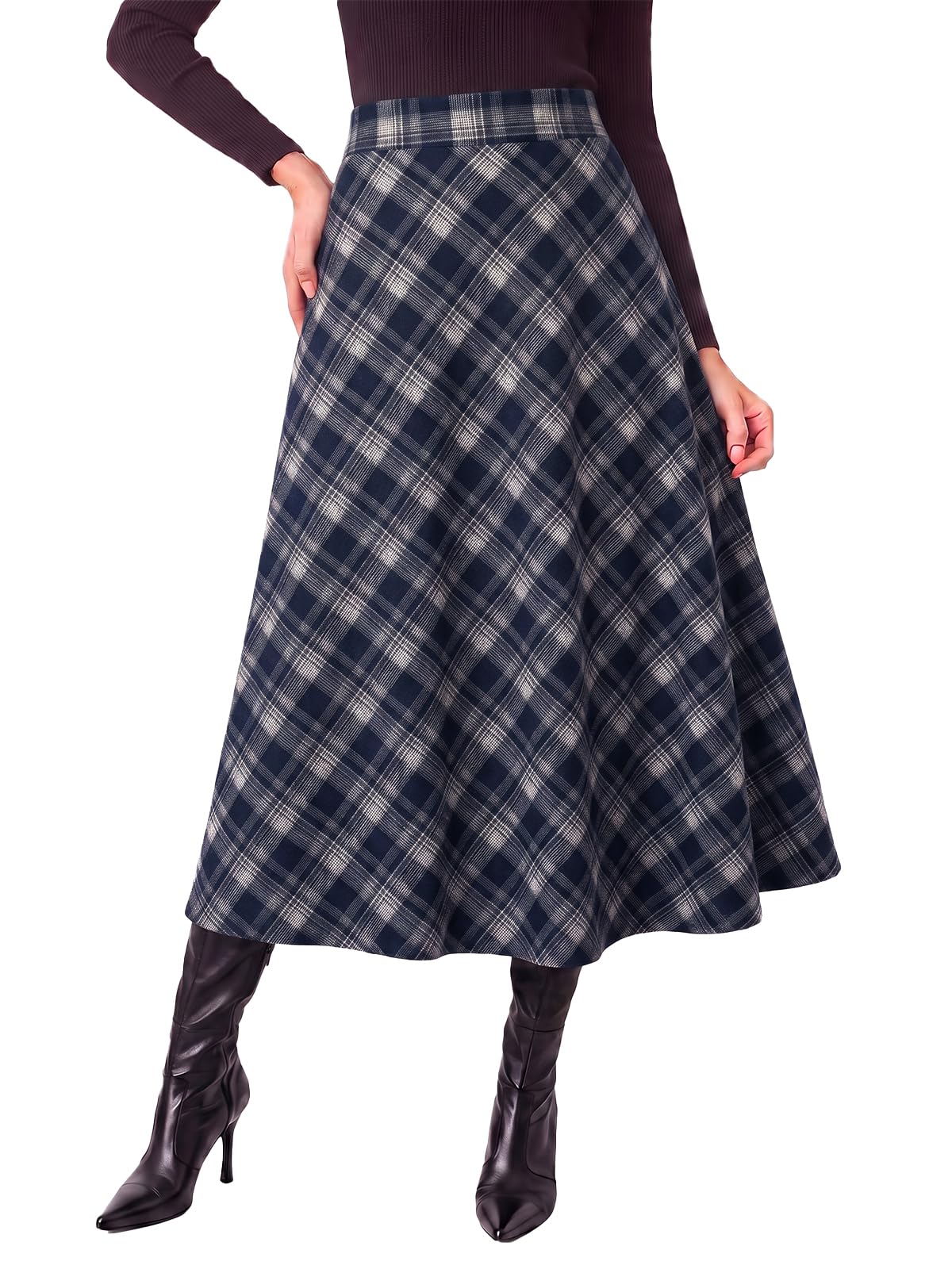 Tankaneo Womens Plaid Long Skirts Elastic Waist A-line Maxi Skirt 2026