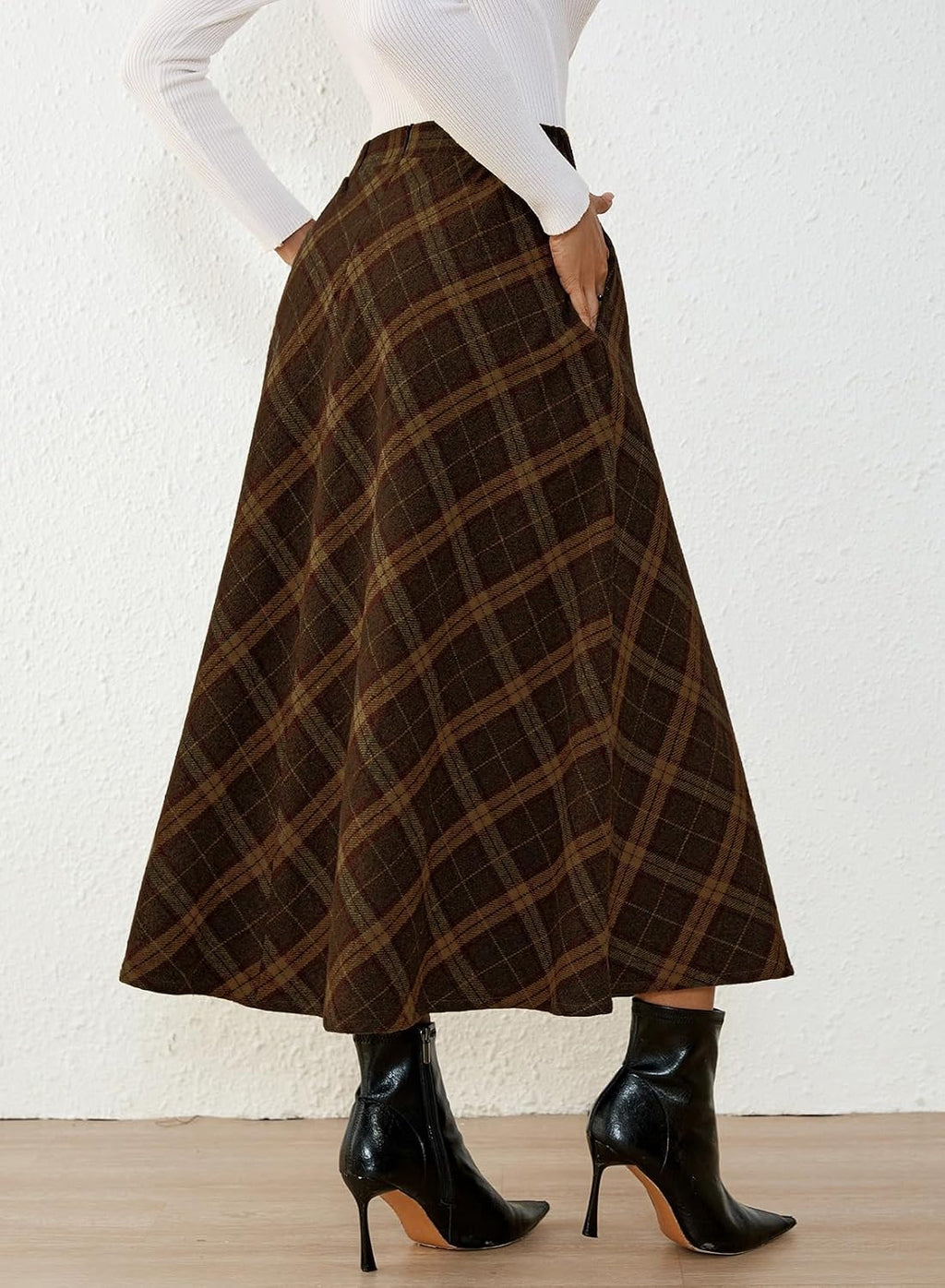 Pink Queen Plaid Skirts for Women A Line High Waist Flared Tartan Skirts