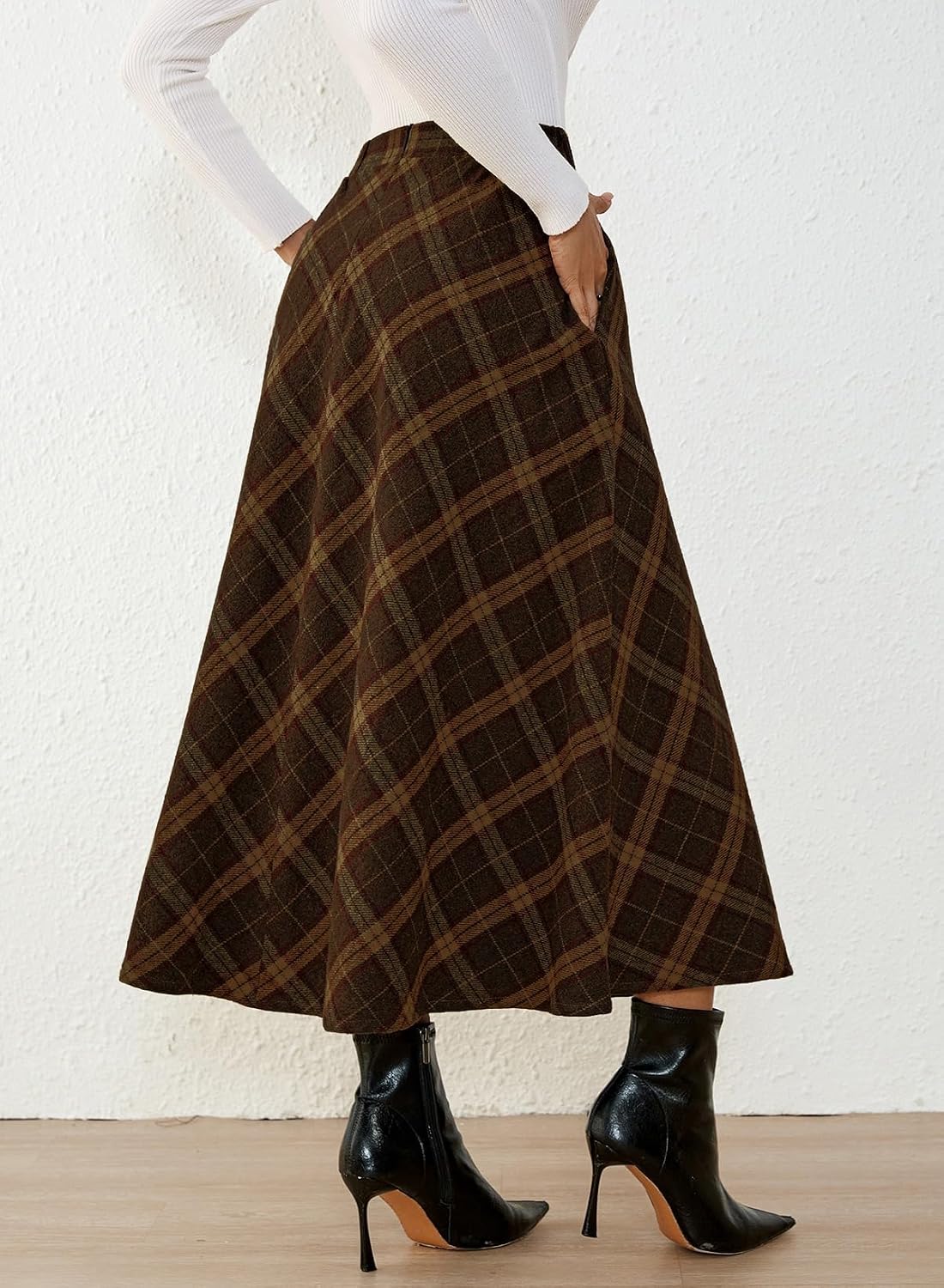 Pink Queen Plaid Skirts for Women A Line High Waist Flared Tartan Skirts