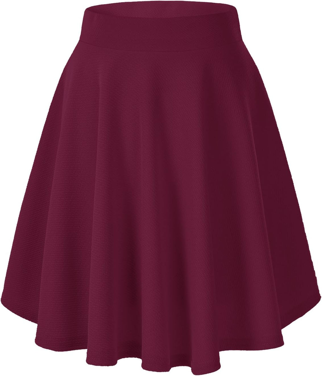 Urban CoCo Women's Basic Midi Skirt Versatile Stretchy Flared Casual High Waisted Skirt