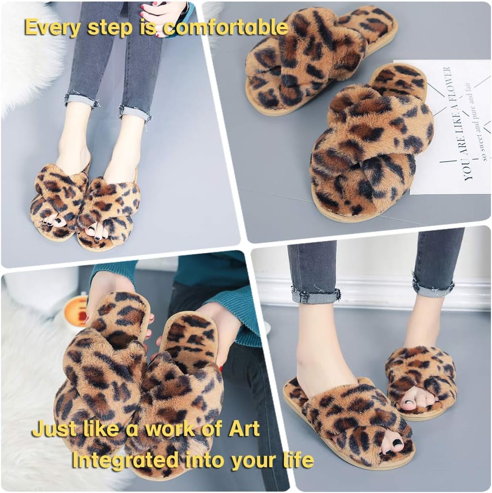 LZLER Women’s Cross Band Slippers, Soft Plush Fleece Lightweight Non Slip Open Toe Flip Flop Shoes House Indoor Outdoor Fur Fuzzy Slippers