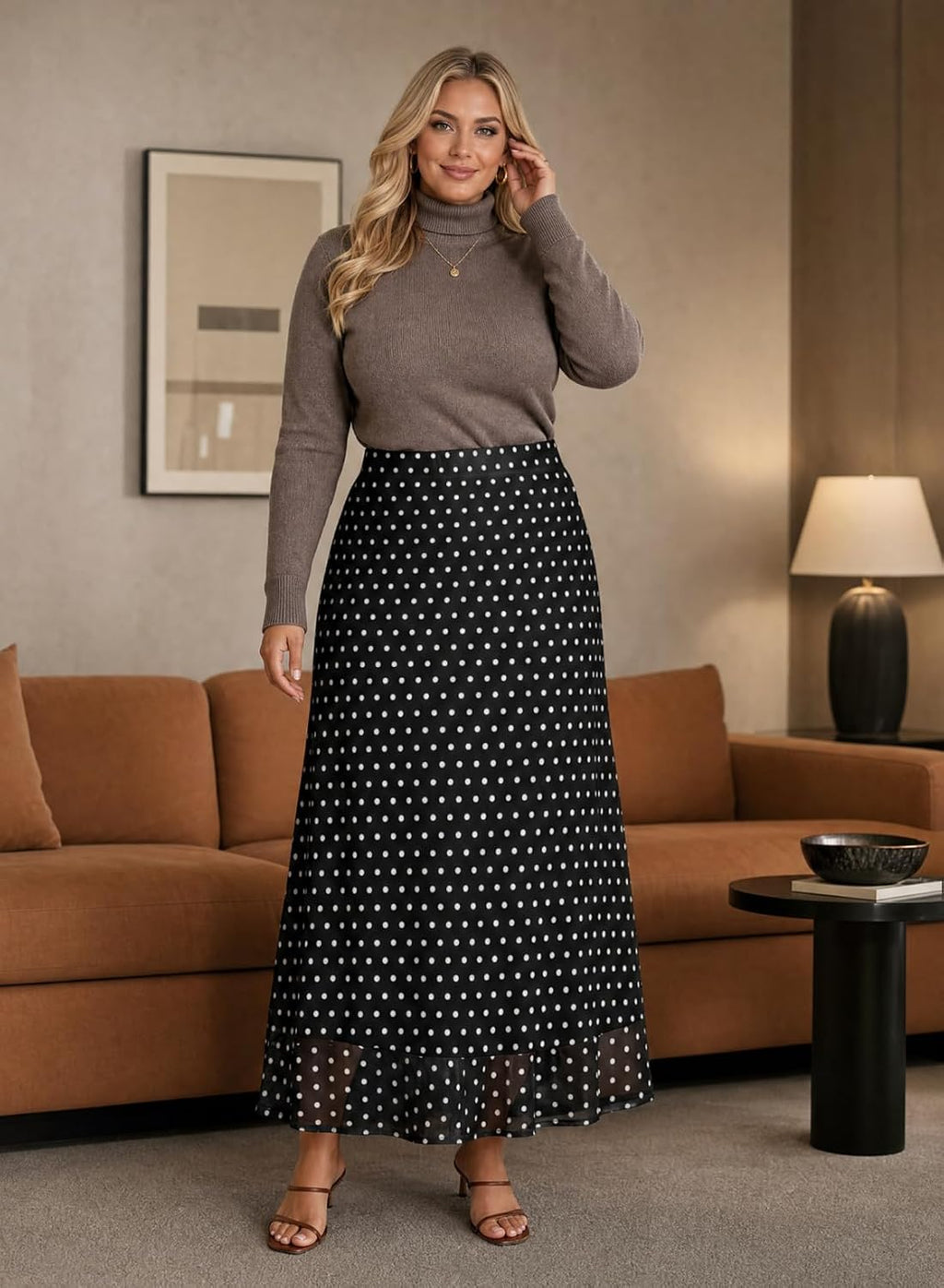 Eytino Women Plus Size Polka Dot Maxi Skirts