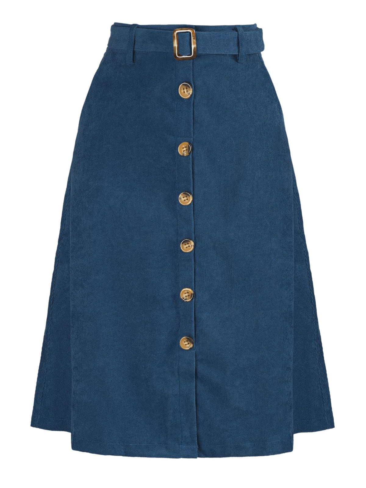 Allegra K Women's Button Front High Waist A-Line Belted Corduroy Midi Skirt