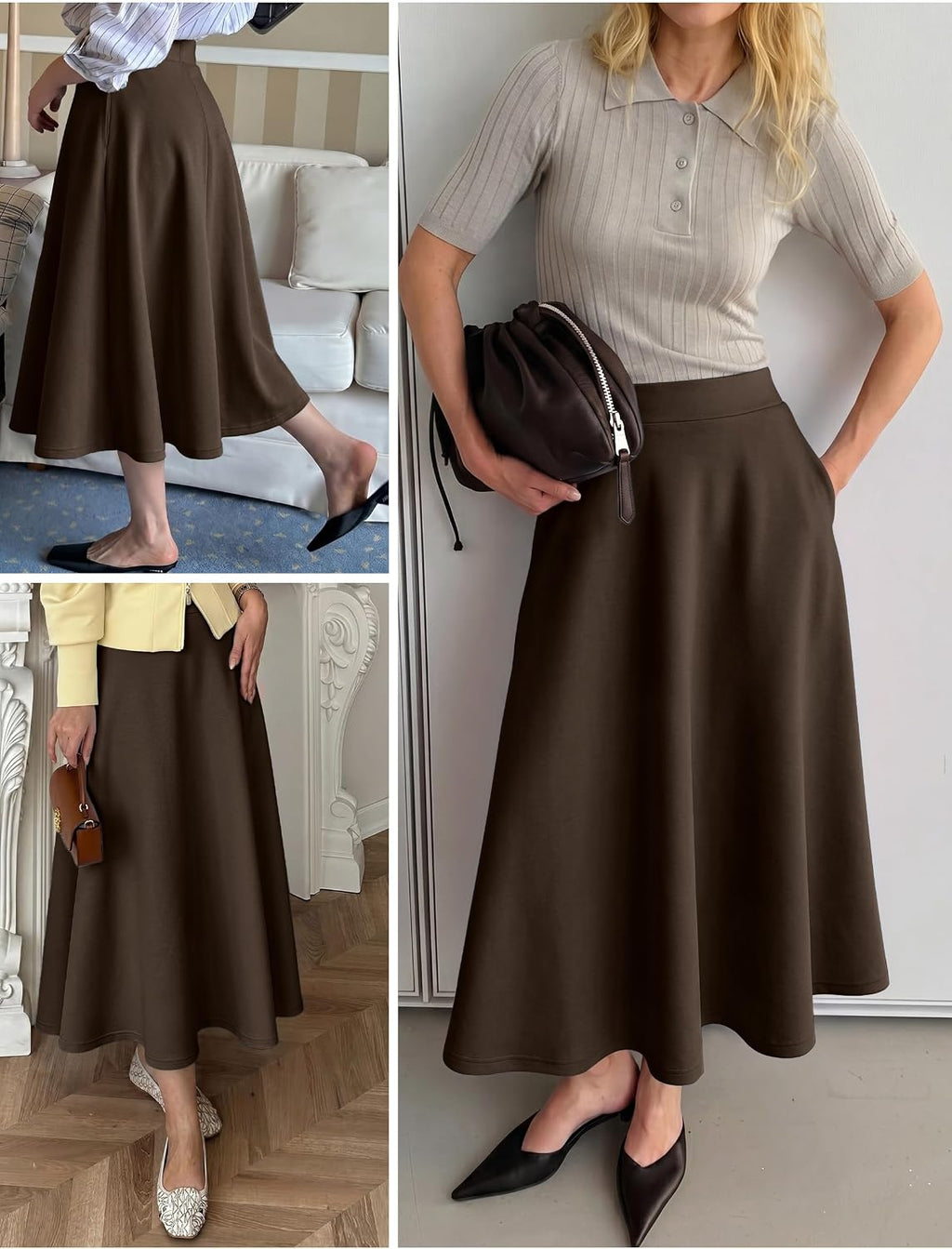 ANRABESS Women's A-Line Elastic High Waist Midi Skirts