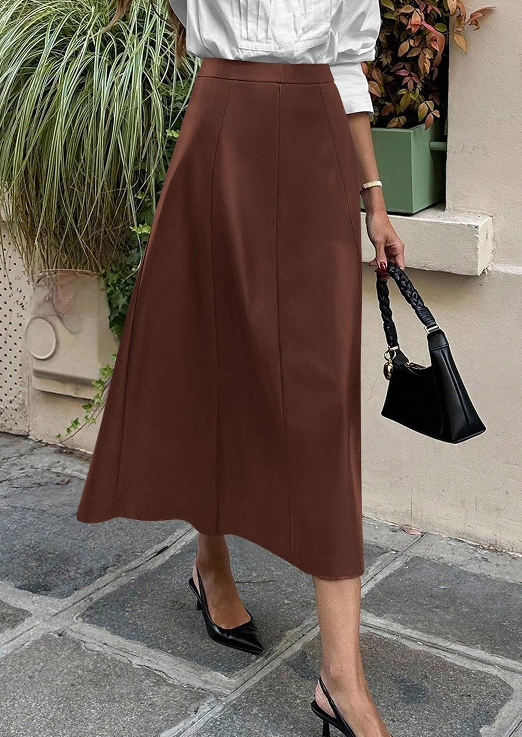 PRETTYGARDEN Womens Faux Leather High Waisted Midi Skirt