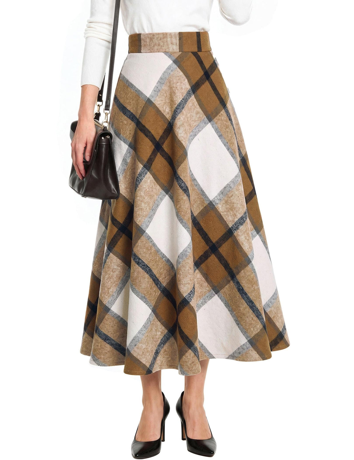 Zeagoo Plaid Skirts for Women Elastic Waist Aline Tartan Skirt with Pockets