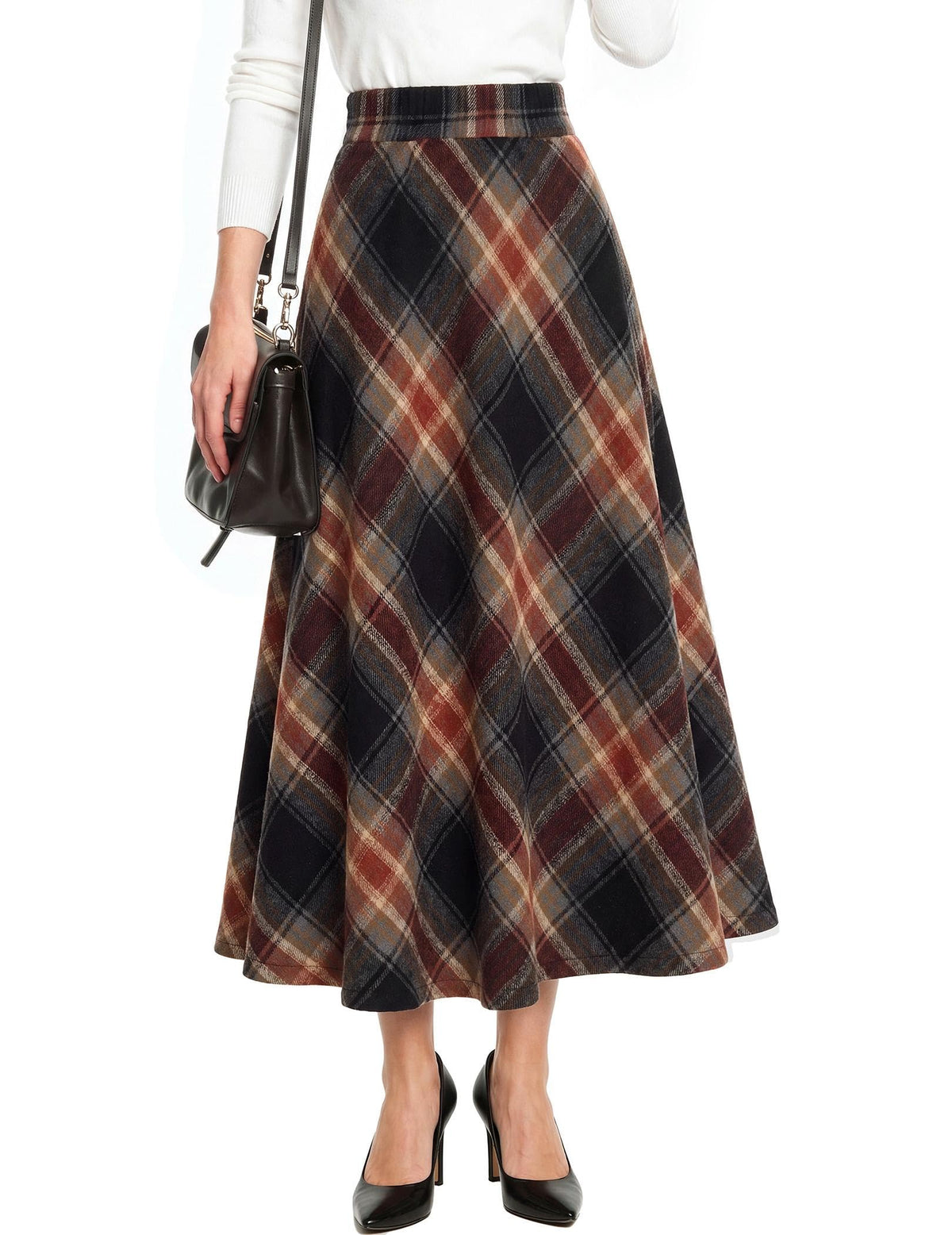Zeagoo Plaid Skirts for Women Elastic Waist Aline Tartan Skirt with Pockets