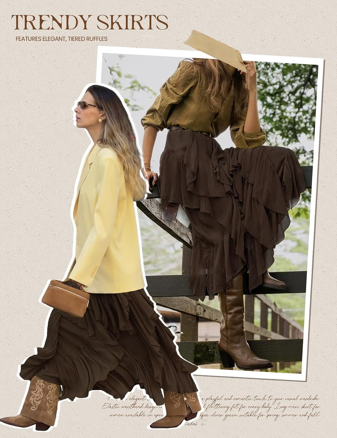 Women's Ruffle Maxi Skirt Long Flowy Layered Skirts Tiered Trendy Skirt