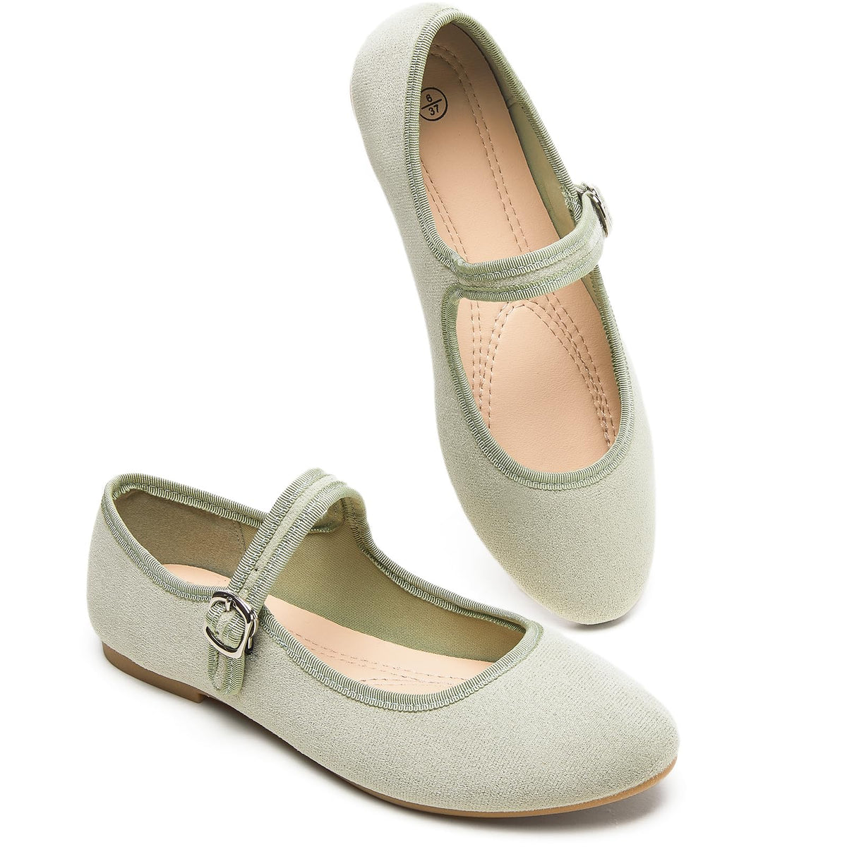 Womens Mary Jane Flats with strap,Faux Suede Black Flats,Casual Dressy Flat