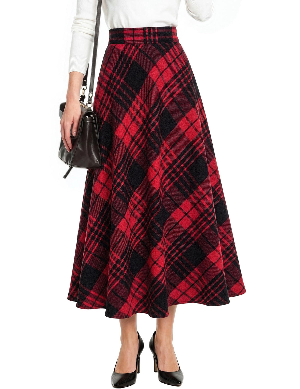 Zeagoo Plaid Skirts for Women Elastic Waist Aline Tartan Skirt with Pockets