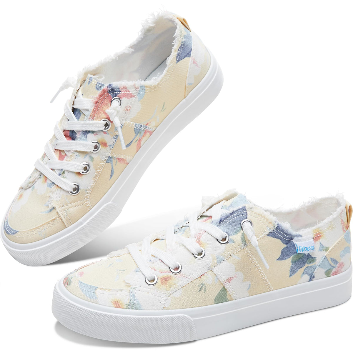 Obtaom Women's Play Fashion Sneaker White Color Washed and Leopard Canvas Slip on Shoes