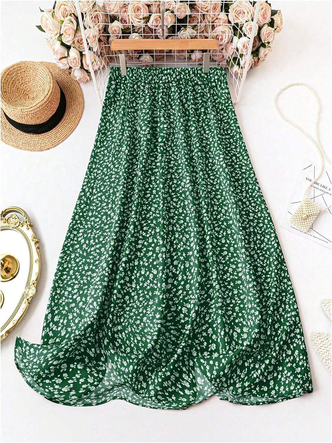GORGLITTER Women's Plus Size Skirts for Curvy Floral Midi Maxi Skirts