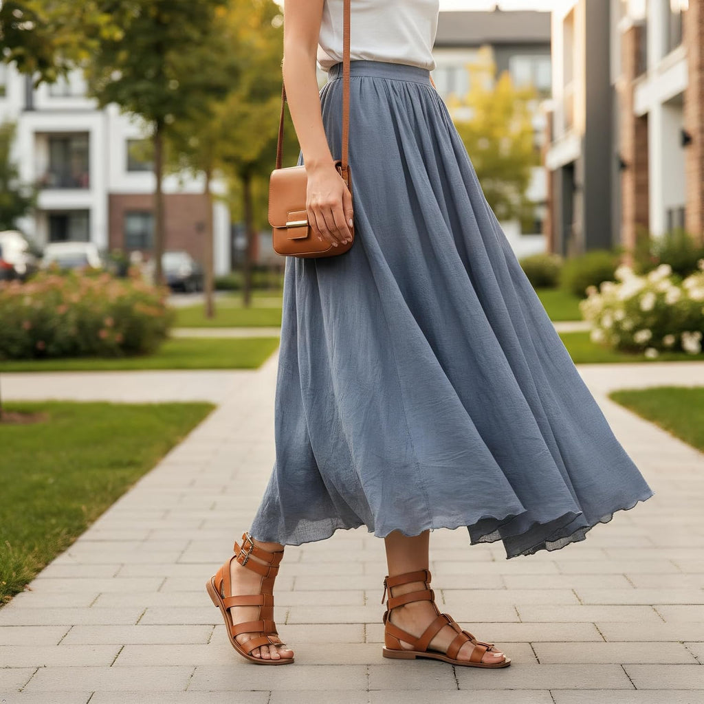 OCHENTA Boho Cotton Maxi Skirts Flowy Long A Line Skirt for Women S-L&Girls