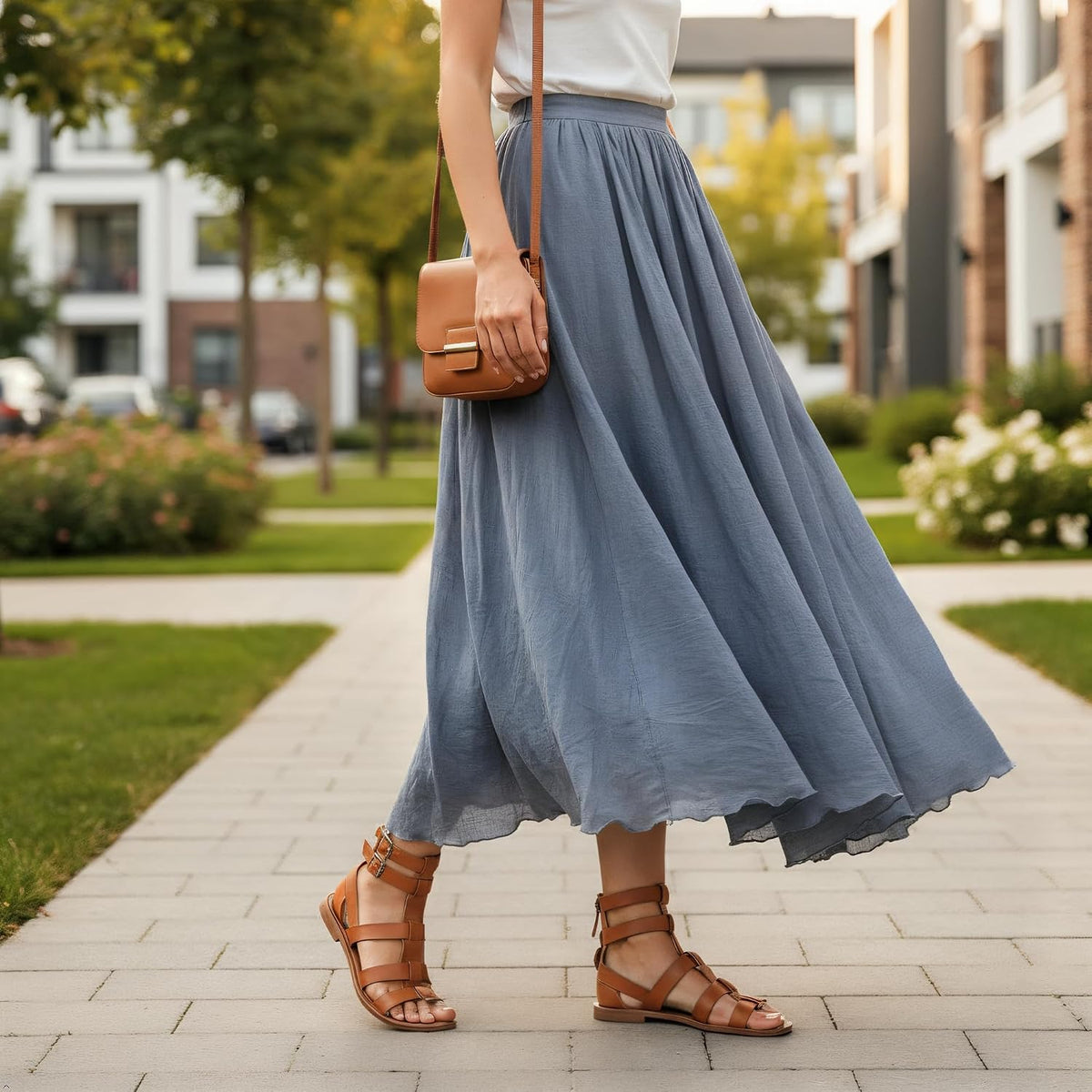 OCHENTA Boho Cotton Maxi Skirts Flowy Long A Line Skirt for Women S-L&Girls