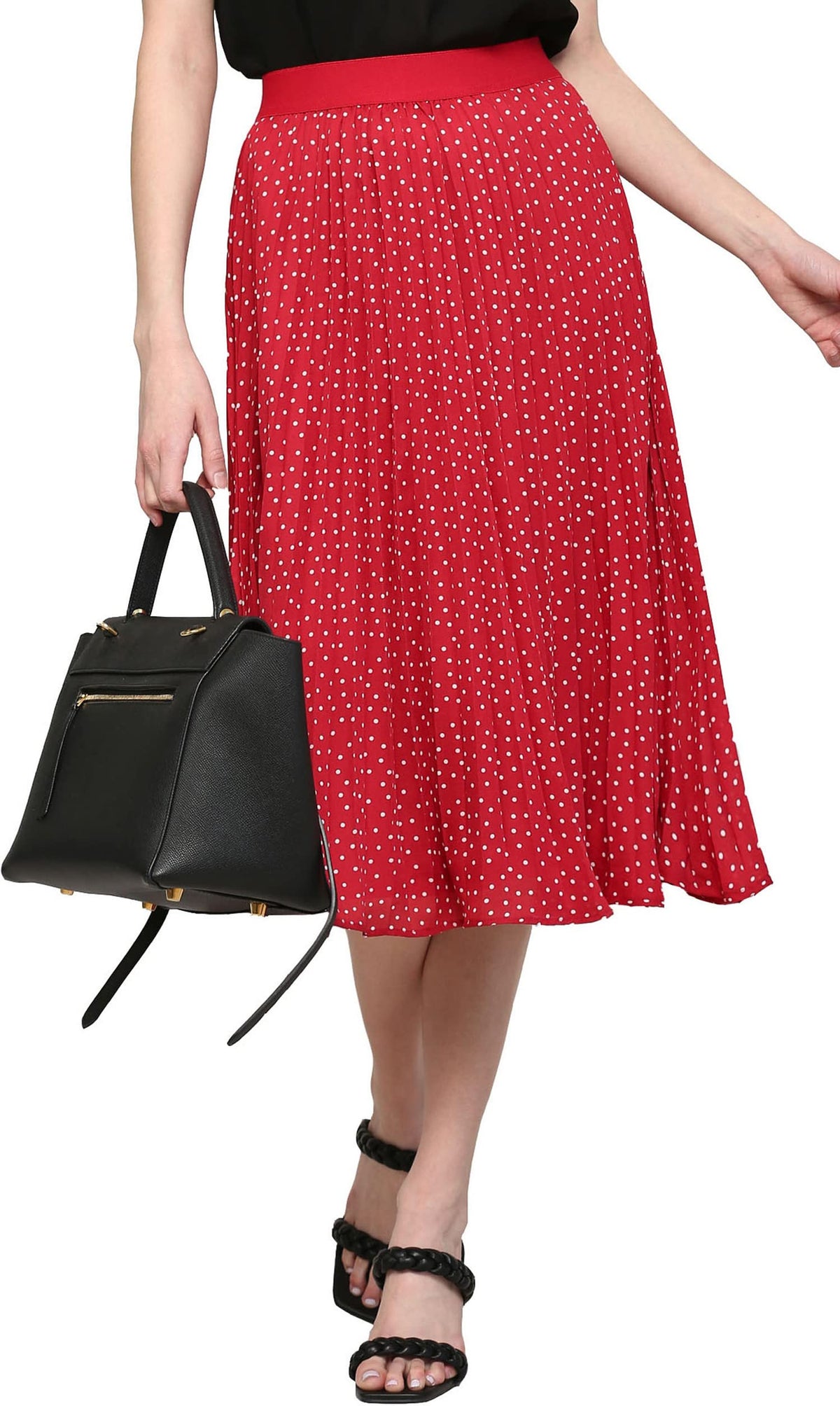 Made By Johnny Women's High Elastic Waist Pleated Mid A-Line Swing Skirt