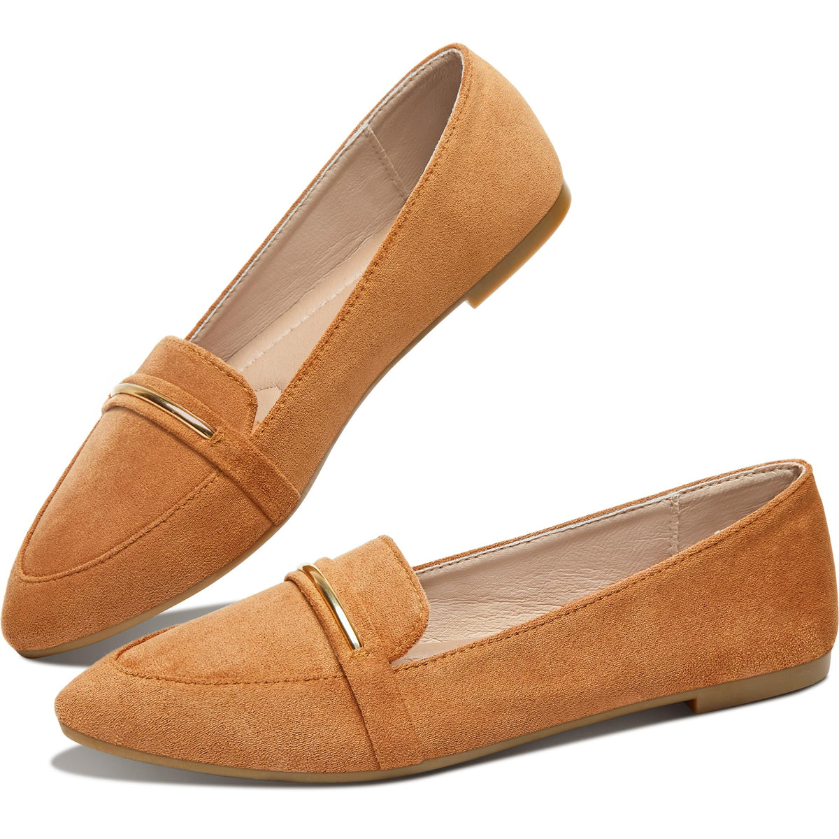 Obtaom Women's Pointy Toe Loafer Flat Comfortable Faux Suede Work Shoes,Cute Penny Loafer Slip On Ballet Flat