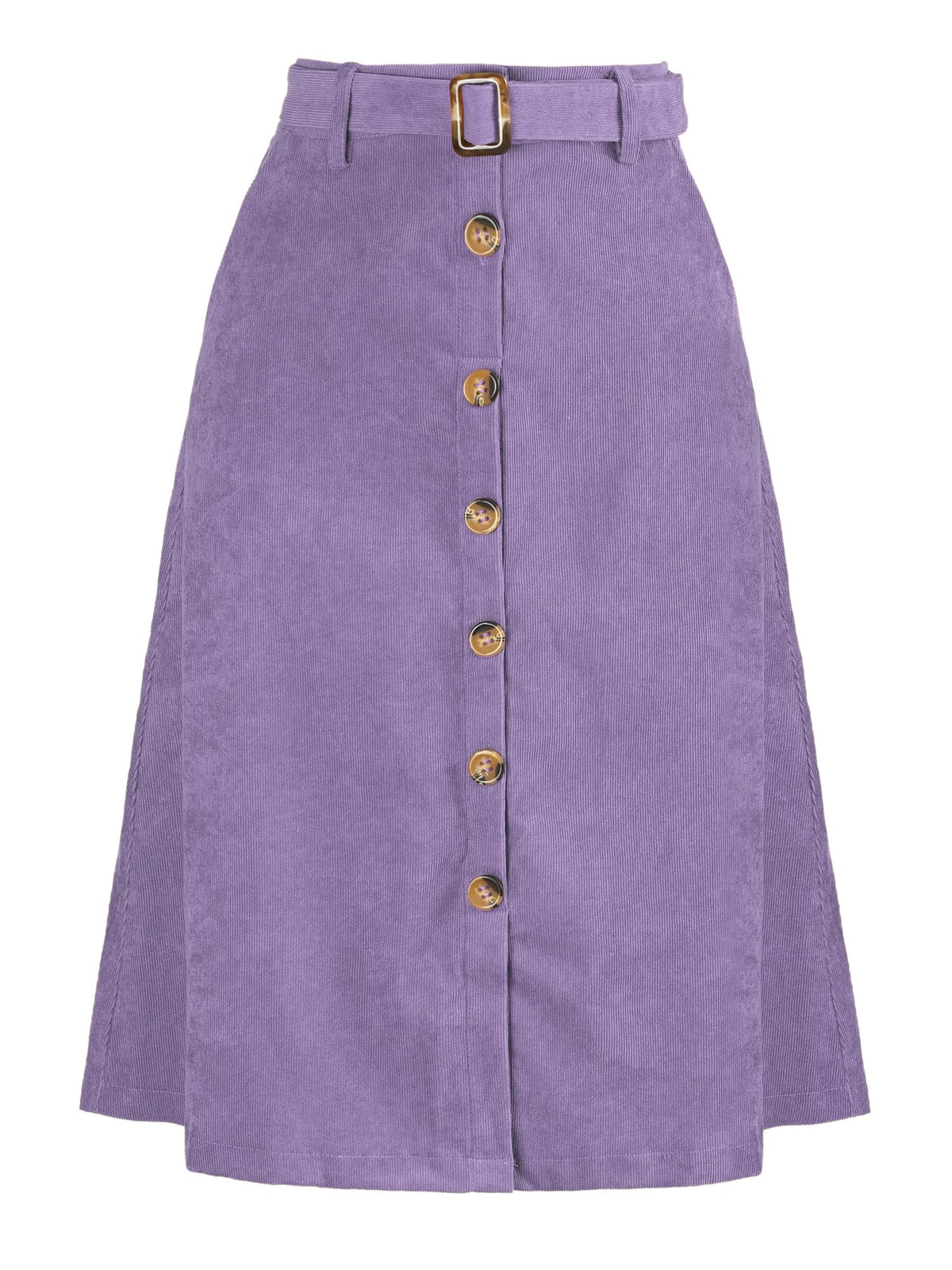Allegra K Women's Button Front High Waist A-Line Belted Corduroy Midi Skirt