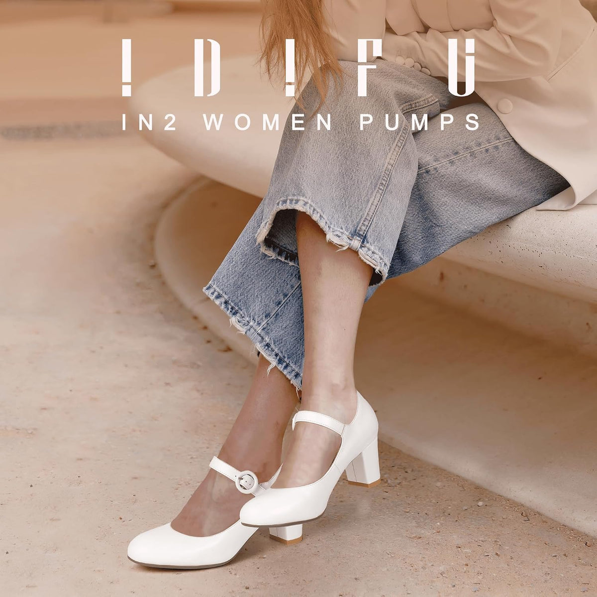 IDIFU Women's Mary Jane Dress Shoes Low Block Closed Round Toe Heels