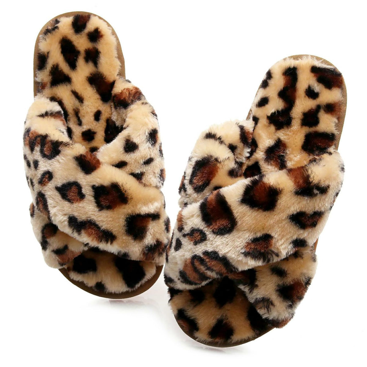 Crazy Lady Womens Fuzzy House Slippers Cross Band Memory Foam Sandals