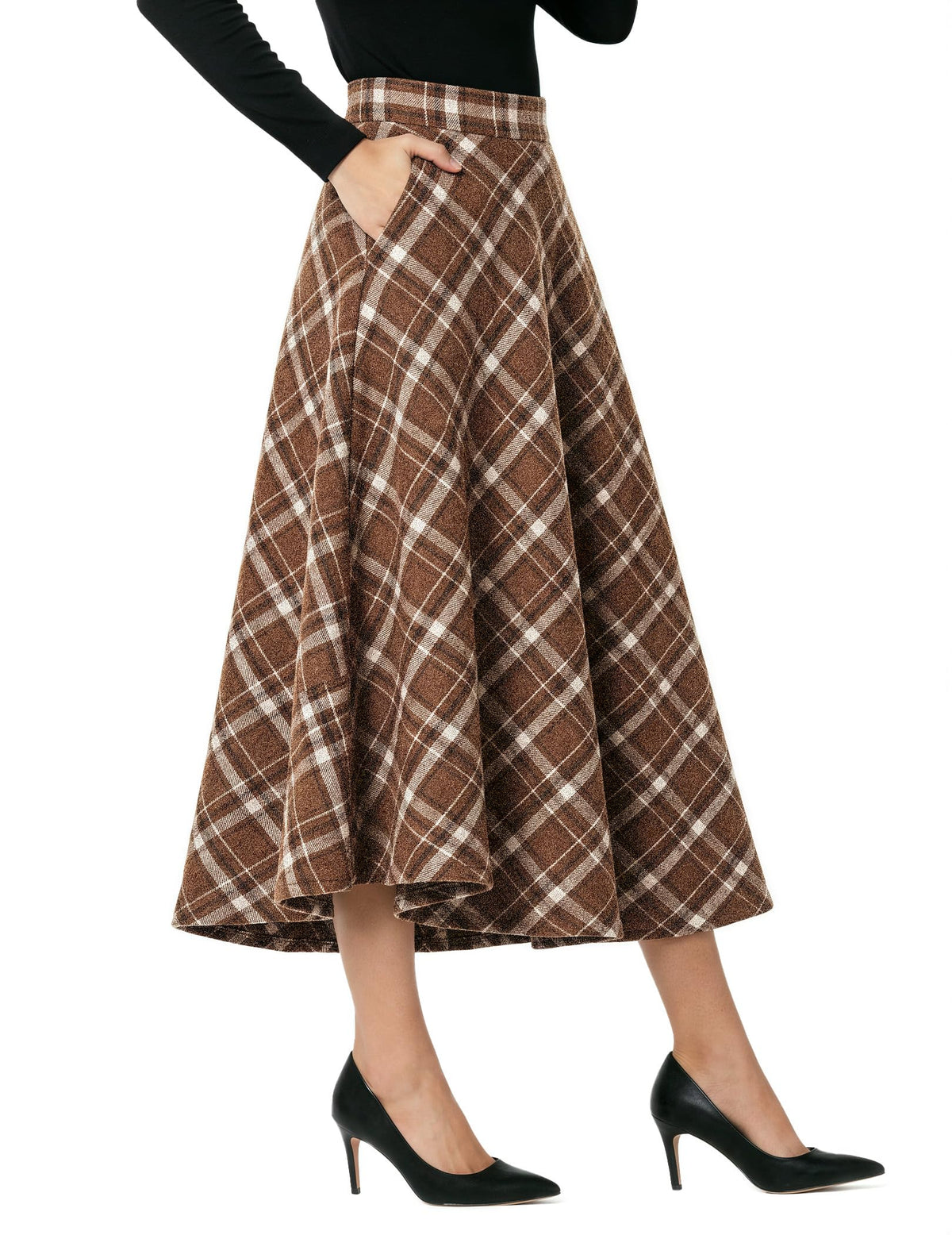 Zeagoo Plaid Skirts for Women Elastic Waist Aline Tartan Skirt with Pockets