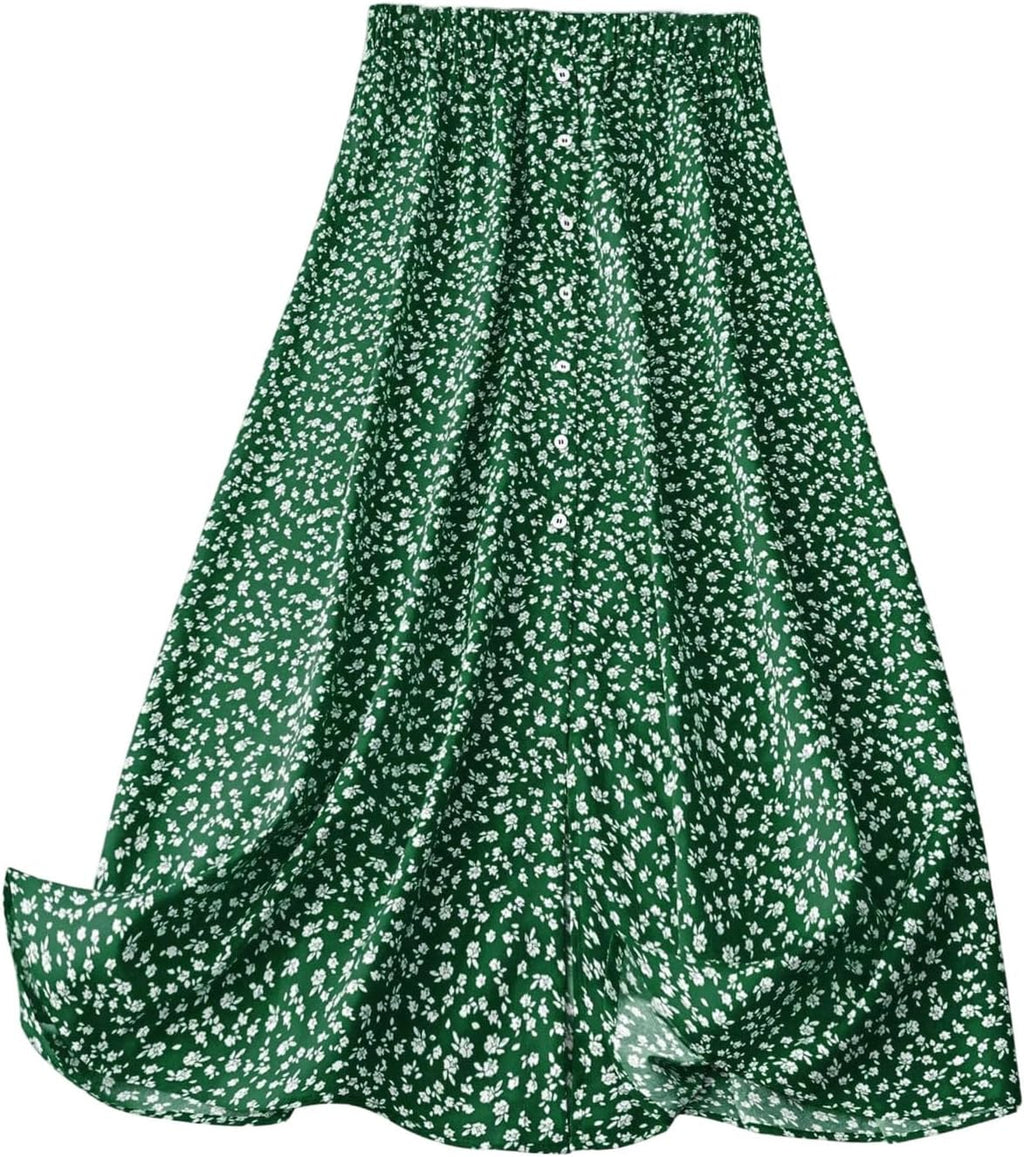 GORGLITTER Women's Plus Size Skirts for Curvy Floral Midi Maxi Skirts