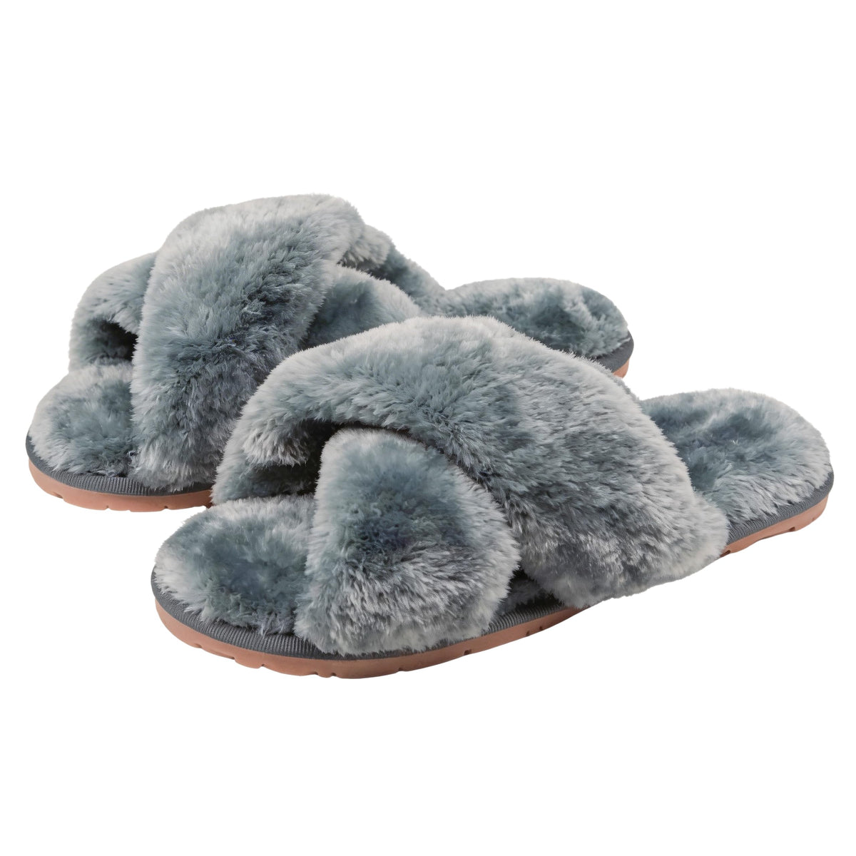 Crazy Lady Womens Fuzzy House Slippers Cross Band Memory Foam Sandals