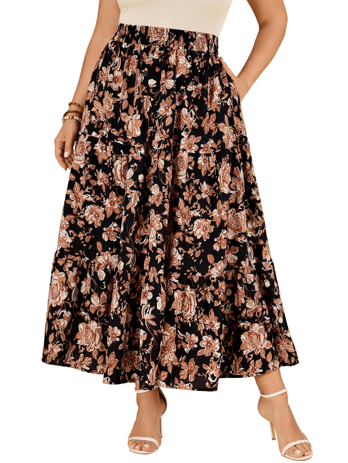 SHESTARR Women Plus Size Skirt Floral Tiered Maxi Skirts