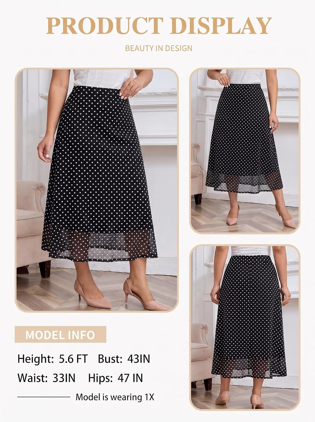 Eytino Women Plus Size Polka Dot Maxi Skirts