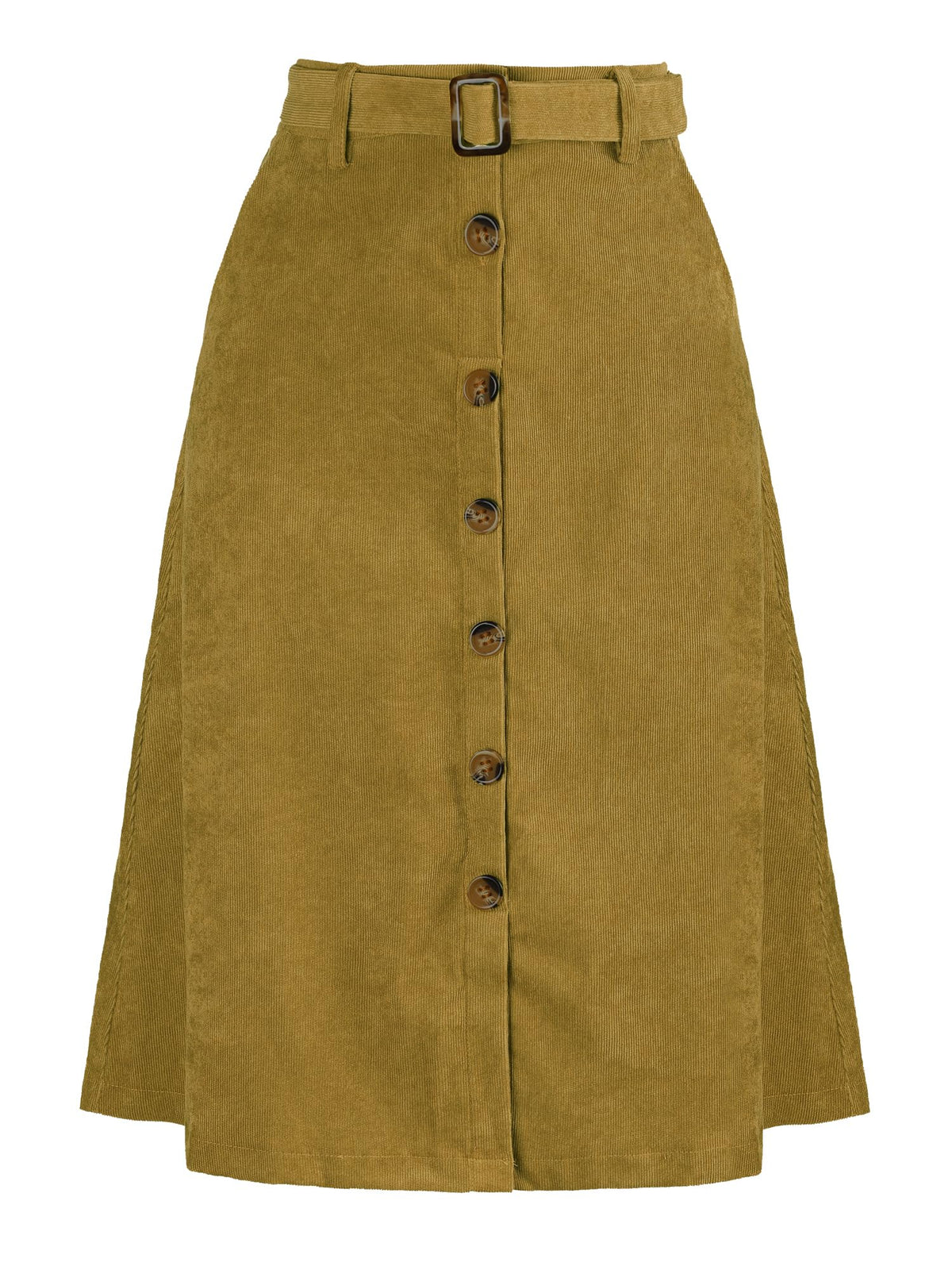 Allegra K Women's Button Front High Waist A-Line Belted Corduroy Midi Skirt