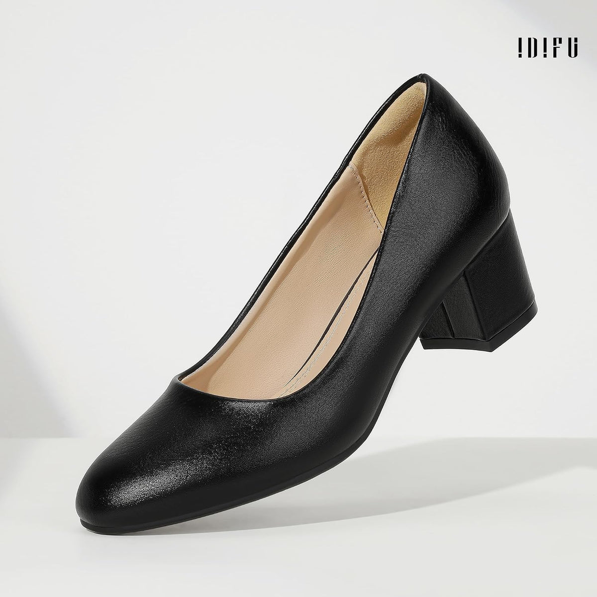 IDIFU IN2 Closed Toe Low Heels Block Chunky Short Pumps Shoe
