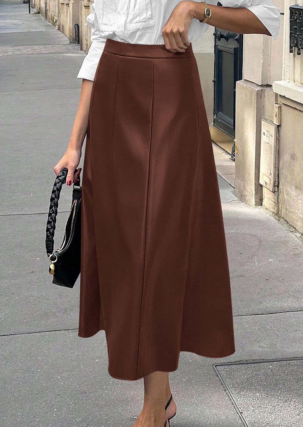 PRETTYGARDEN Womens Faux Leather High Waisted Midi Skirt