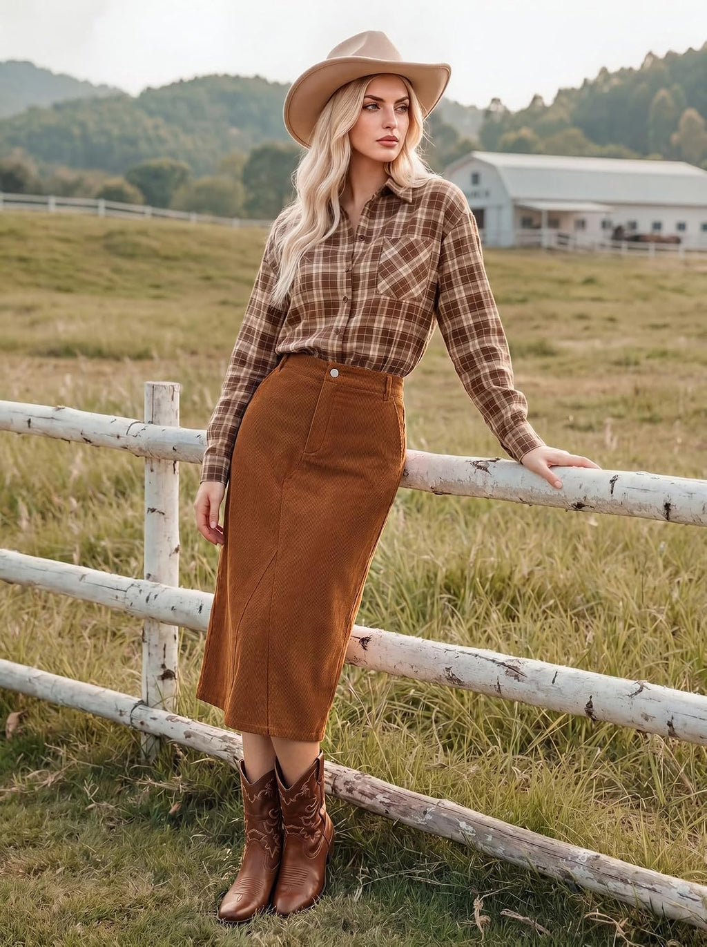 Kate Kasin Women Corduroy Midi Skirts, Fall High Waist Skirt with Pockets