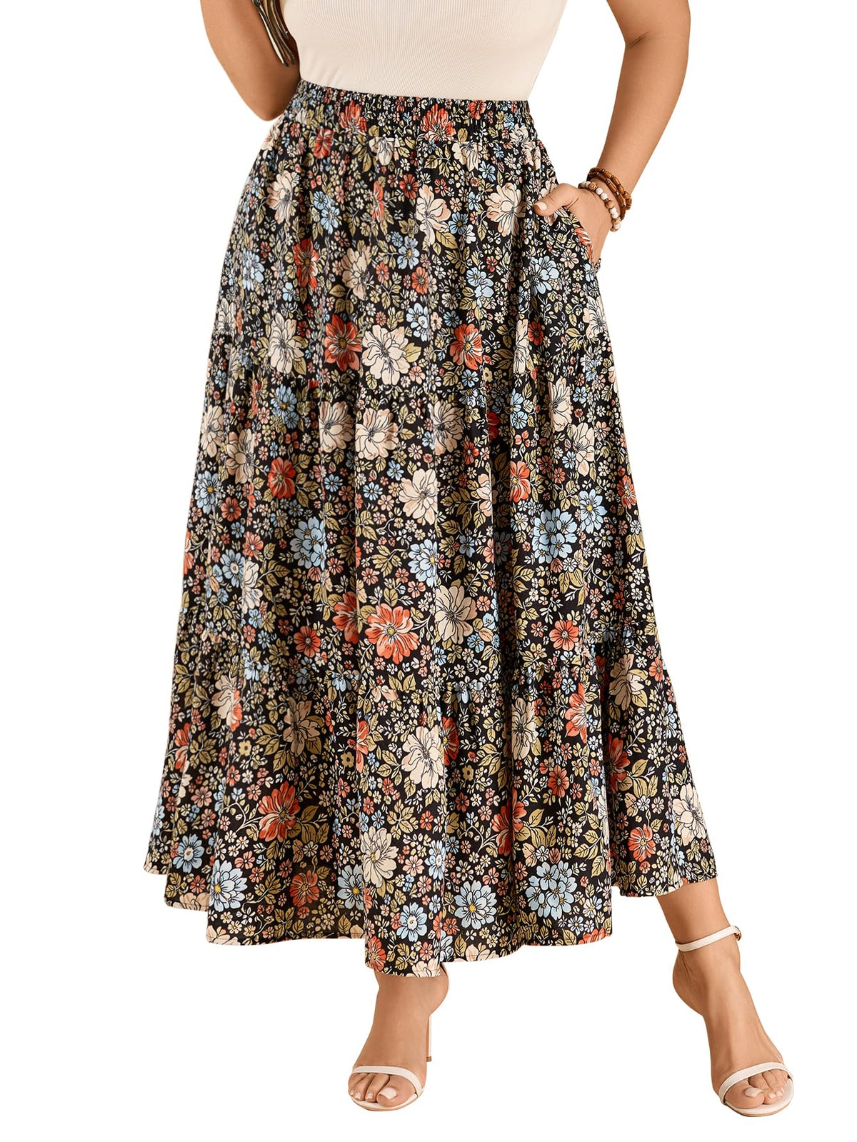 SHESTARR Women Plus Size Skirt Floral Tiered Maxi Skirts