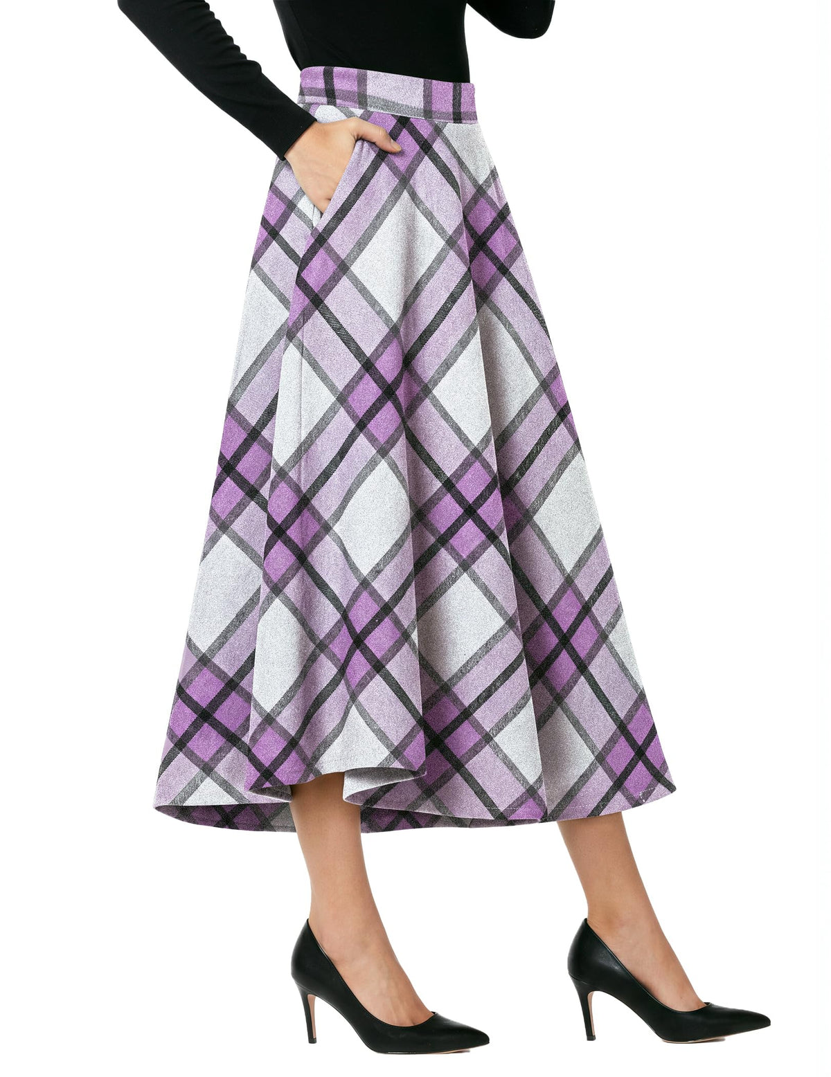 Zeagoo Plaid Skirts for Women Elastic Waist Aline Tartan Skirt with Pockets