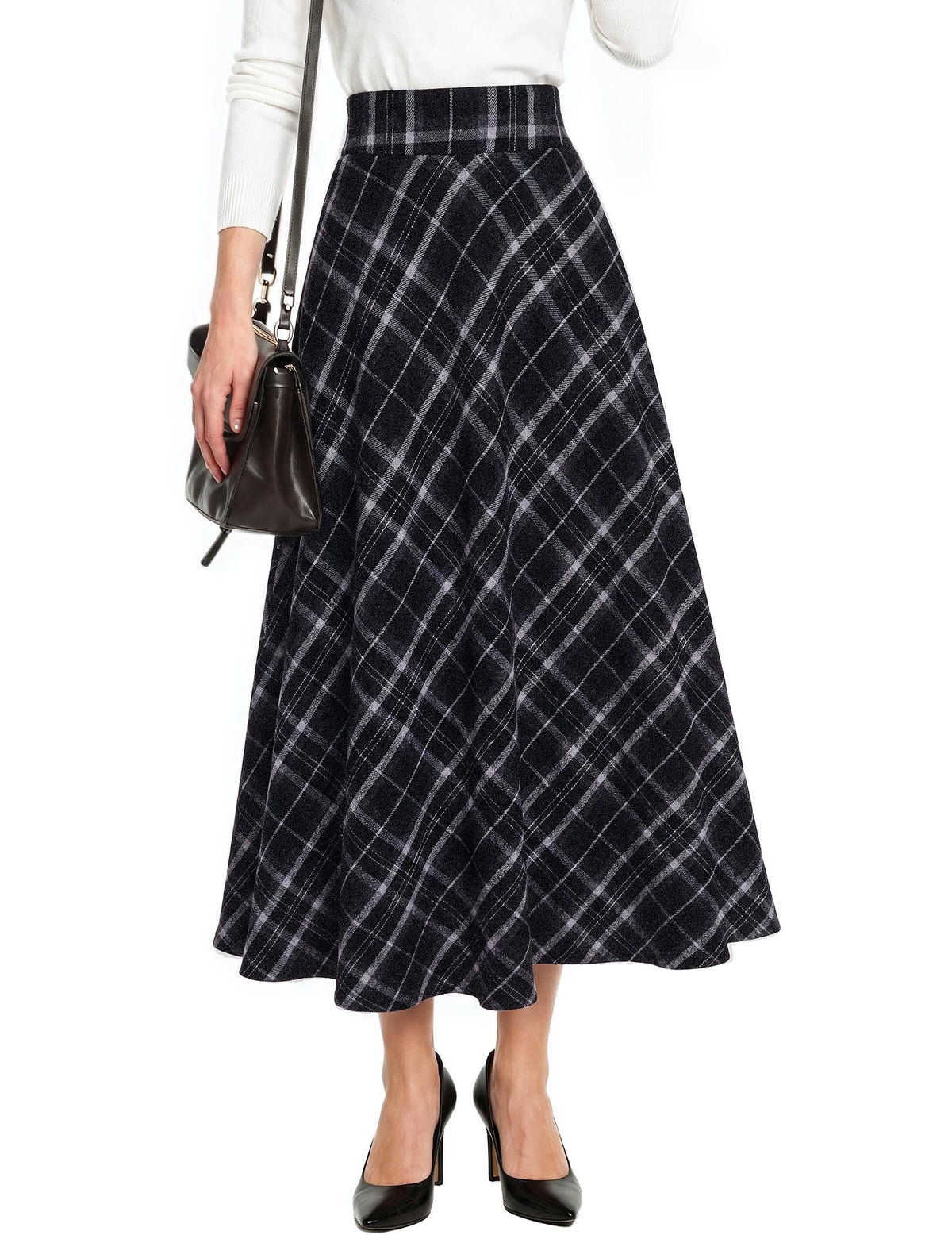 Zeagoo Plaid Skirts for Women Elastic Waist Aline Tartan Skirt with Pockets
