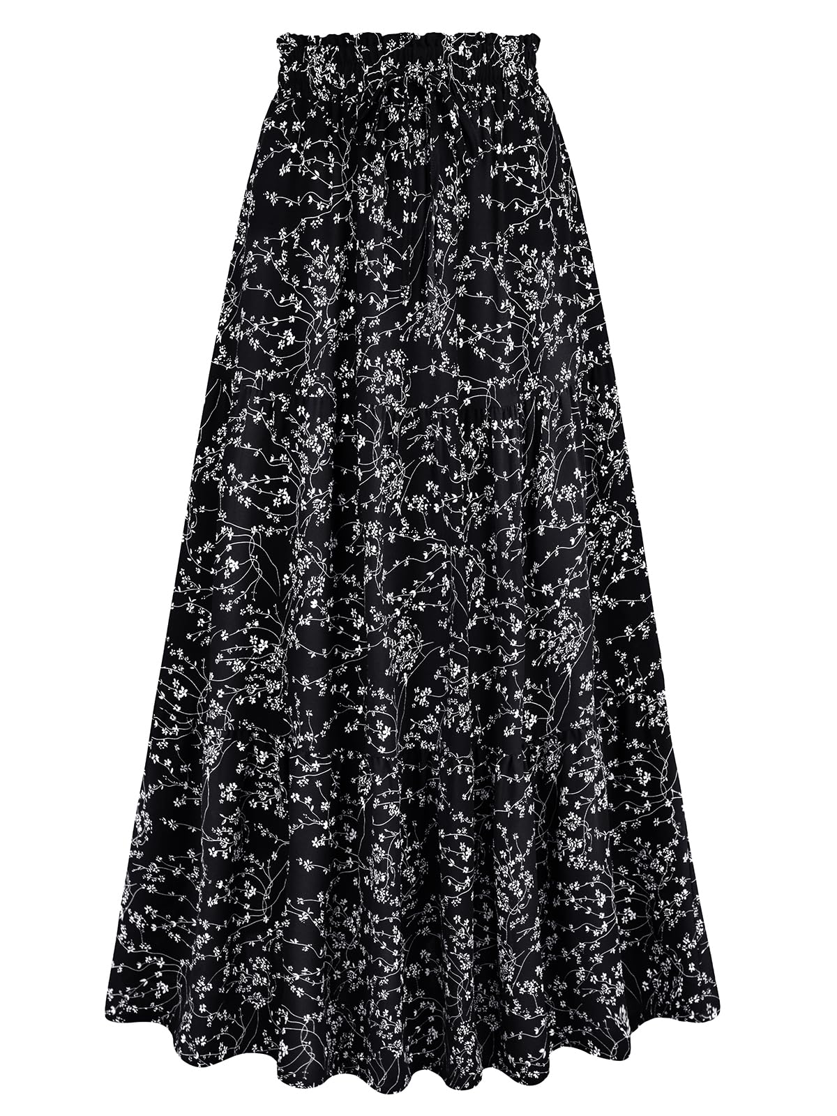 HUSKARY Women's Summer Long Maxi Flowy Tiered High Waist Trendy Ruffle Skirt with Pockets
